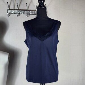 Chico's Navy Nylon Span Floral Lace Trim Adj Strap Stretch Cami Chico Sz 3 US XL